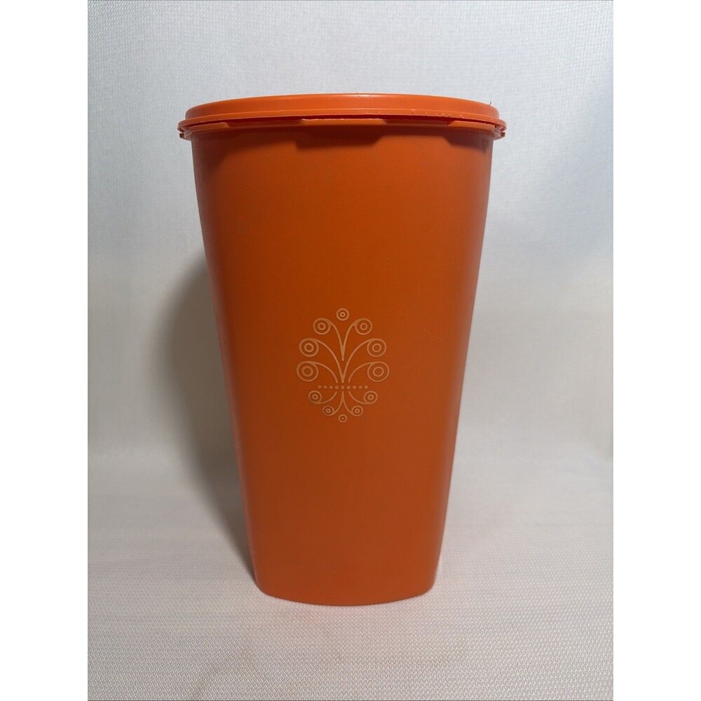 Vintage Tupperware 1222 Servalier Tall Orange Harvest Canister Lid 808 16 Cup